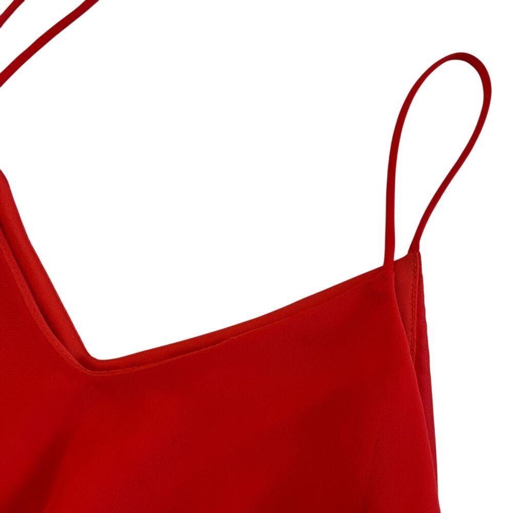 Minimi Womens Red Ruffle Crop Top, Minimi Spaghetti Strap Flowy Red Crop Top 90 - Picture 5 of 6